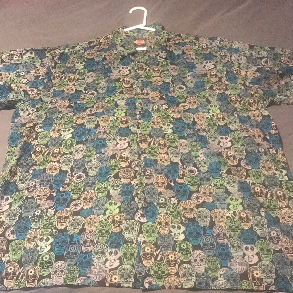 Harley Davidson Skulls button down shirt.